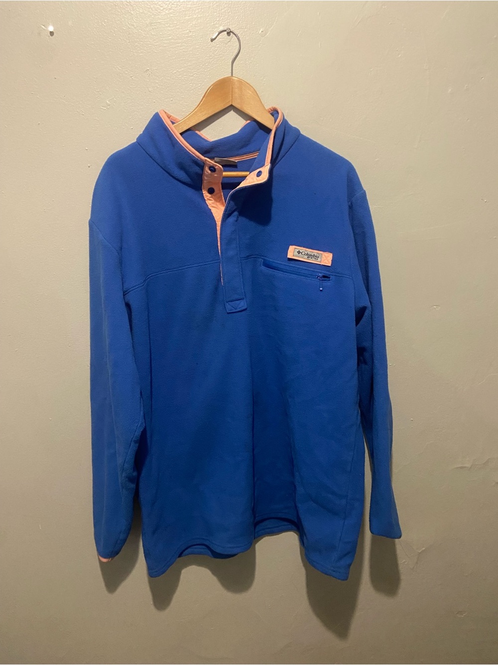 Columbia Men's Blue Fleece Zip Pullover with Pink Trim